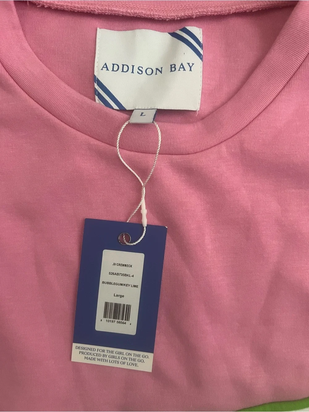 Addison Bay Colorblock Pullover Sweatshirt Pink Green Stripe Size Large NWT